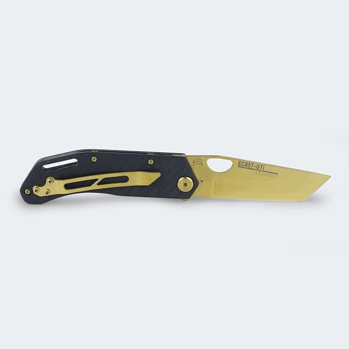 CIMO ECLIPSE TANTO KNIFE GOLD TITANIUM CARBON FIBER HANDLE WITH CLIP