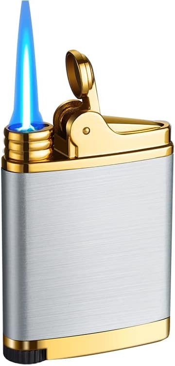 Pocket Torch Lighter, Jet Flame Butane Lighter with Flame Dial, Refillable Torch Lighter, Windproof Jet Lighter for Hiking Camping, No Gas (Silver)