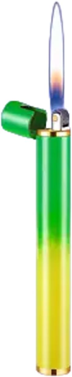 Unique & Cute Pink Gradient Strip Butane Lighter, Creative Wheel Lighter, Inflatable & Adjustable, Suitable for Fireplace Candles Camping Barbecue, Ladies Gift (No Gas) (Yellow Green)