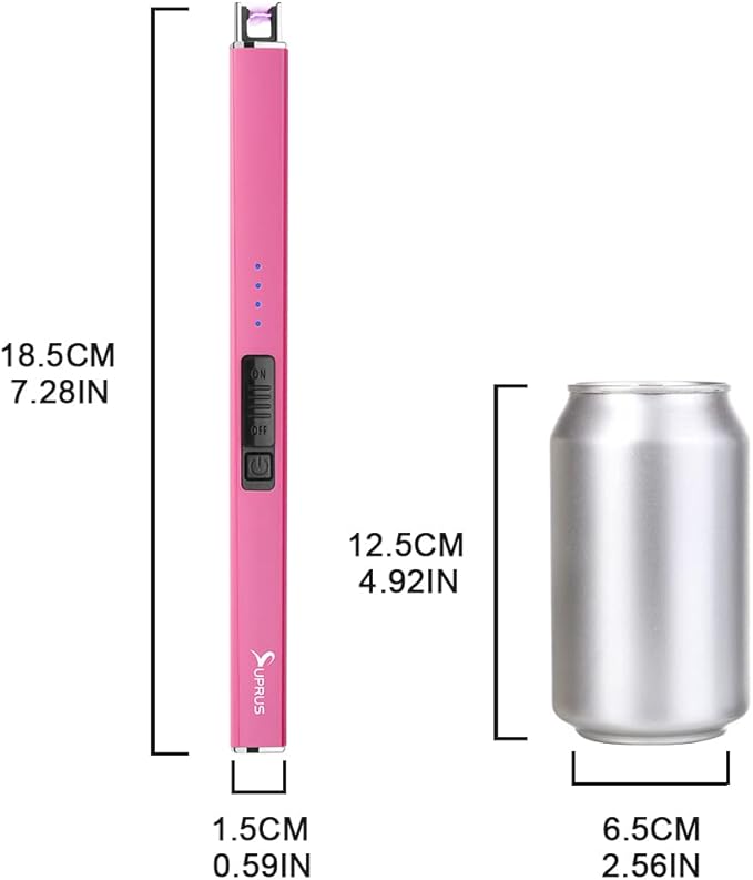 SUPRUS Fluorescent Lighter Glows in The Dark Electric Lighter Candle Lighter Rechargeable USB Arc lighters with Safety Lock Windproof Flameless Plasma for Candle BBQ Camping (Pink)