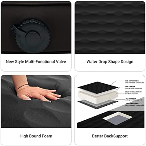 KingCamp Self Inflating Sleeping Pad for Camping Ultra Thick Double Single Foam Mattress High R Value Camping Air Pad Mat, Multi Colors & Sizes (78"x30"x3.0", Black-Single-9.5R)