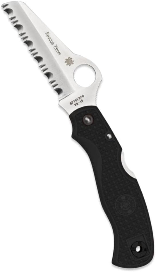 Spyderco Rescue Lightweight Knife with 3.12" VG-10 Steel Blade and Black FRN Handle - SpyderEdge - C45SBK