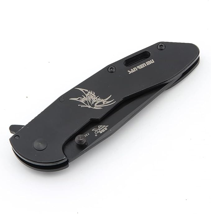 Sanrenmu B4-735 Black 8Cr13MoV Blade Stainless Handle Folding Knife
