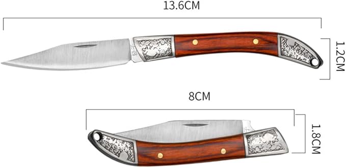 Lightweight Mini Folding Pocket Knife Carving Wooden Handle V Steel Blade Outdoors Camping Hunting Folding Knives Portable Keychain Gift for Men Women, Red