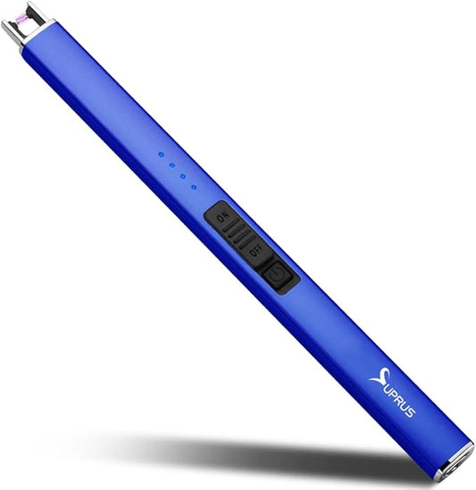 SUPRUS Electric Lighter Arc Windproof Flameless USB Lighter Rechargeable Lighter with Safety Lock for Candle BBQ Camping (Dark Blue)