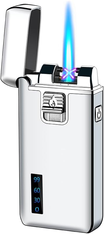 Torch Lighters Dual Arc Lighter 2 in 1 Jet Flame Butane Lighter Electric Lighter USB Rechargeable Lighter Windproof Infinity Lighter Battery Indicator for Camping Indoor (Silver)