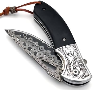 Damascus Folding Pocket Knife，Handmade Forged VG10 Damascus Steel Blade Knife with Wooden Handle，Ideal Gifts for Men Women