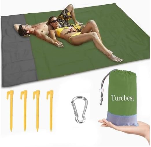 Beach Blanket 79 * 55inch, Compact Sand Proof and Waterproof Picnic Blanket, with Portable Storage Bag, Great for Outdoor Travel Camping Hiking Festival Park Sports