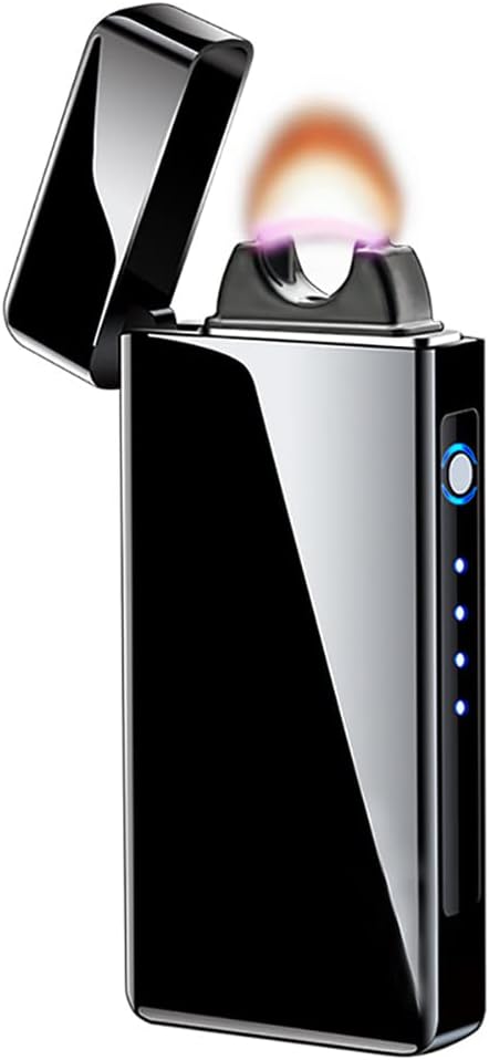 YOZWOO Electric Lighter Rechargeable USB Lighter Plasma Arc Lighter Cool Windproof Electric Flame Lighter with LED Battery Indicator for Candles, Incense, Fireworks(Ice Black)