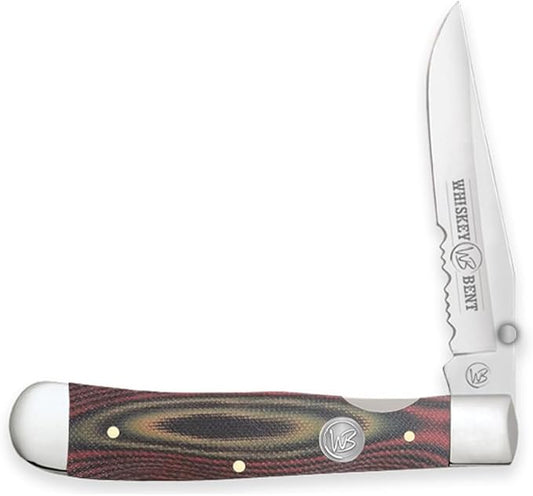 WHISKEY BENT HAT CO. Locking Trapper Folding Pocket Knife 4.125" Closed Length 440C Stainless Steel Blades (Desert Sand - Serrated)