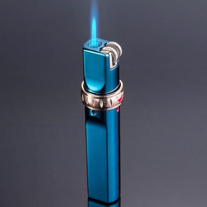 Blue Cool Butane Torch Lighters,Refillable Adjustable Jet Flame Lighter,Windproof,Gift for Men Candles Camping BBQ (No Butane Fuel)
