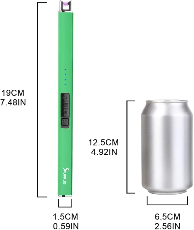 SUPRUS Fluorescent Lighter Glows in The Dark Electric Lighter Candle Lighter Rechargeable USB Arc lighters with Safety Lock Windproof Flameless Plasma for Candle BBQ Camping (Green)