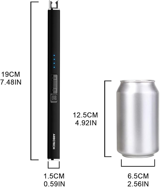 ARECTECH Electric Lighter Rechargeable Type-C USB Lighter Plasma Arc Lighters for Candle Camping Kitchen Black