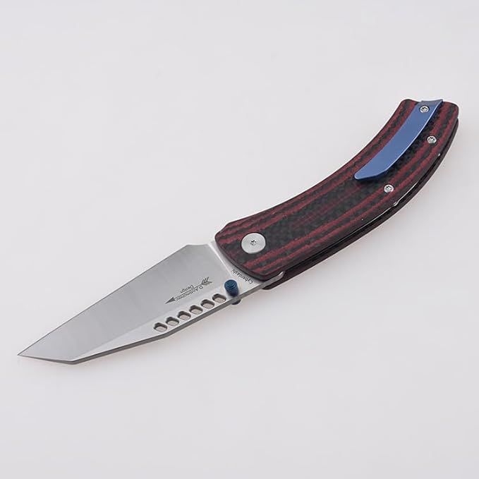 Cyberdashi Folding Knife 154CM Steel 3" Satin Finish Tanto Sheepsfoot Blade G10 and Carbon Fiber Ergonomic Handle Pocket Knife with Titanium Blue Pocket Clip & Thumb Stud