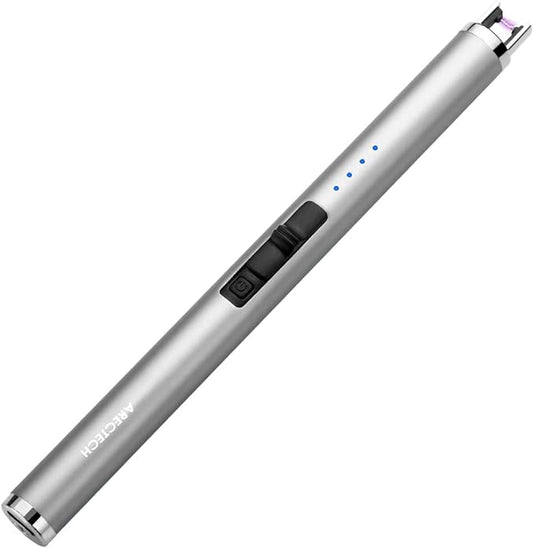 ARECTECH Lighter Rechargeable Lighter Electric Lighter Candle Lighter Arc Plasma Lighters for Candle Kitchen Camping Type-C Silvery