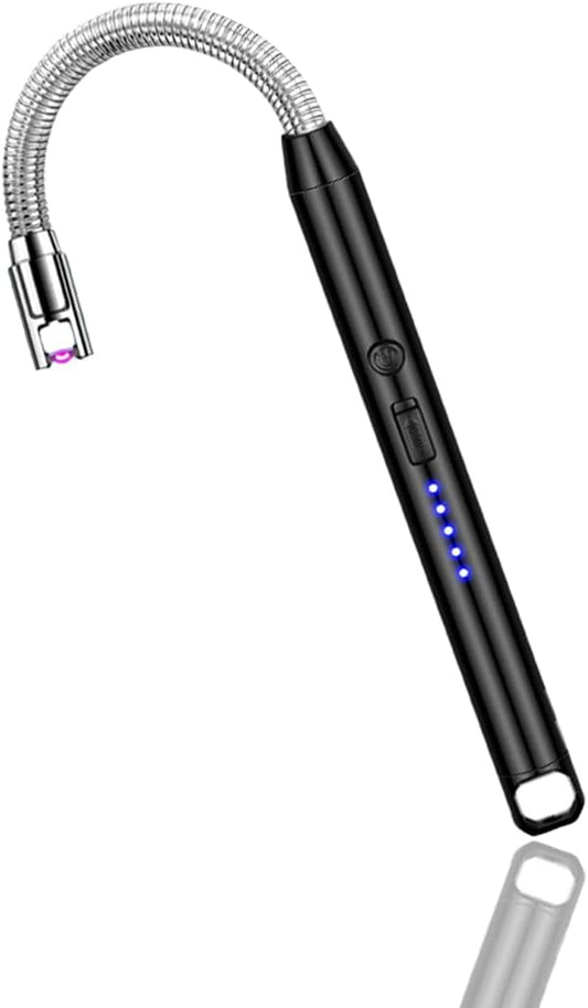 Candle Lighter Electric Lighter Rechargeable Arc Lighter with LED Battery Display360° Flexible Neck Flameless Grill Long Lighters for Light Candles Gas Stoves Camping Barbecue.(Black)