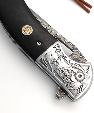 Damascus Folding Pocket Knife，Handmade Forged VG10 Damascus Steel Blade Knife with Wooden Handle，Ideal Gifts for Men Women