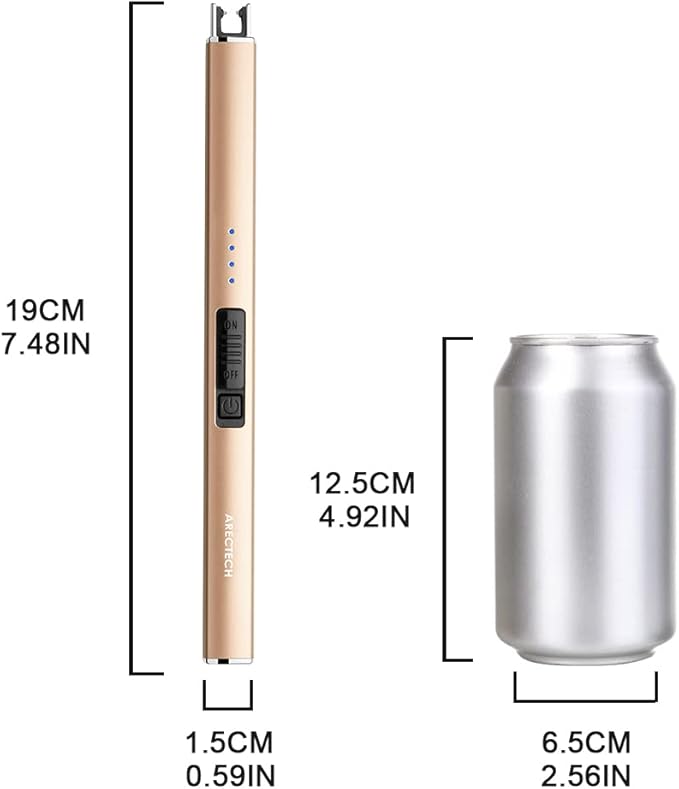 ARECTECH Lighter Electric Lighter Candle Lighter Rechargeable Type-C USB Lighter Plasma Arc Lighters for Candle Camping Kitchen Gold