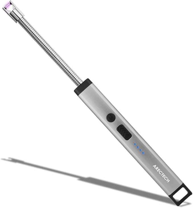 ARECTECH Lighter Candle Lighter Electric Lighter Rechargeable USB Arc Lighters for Candle Camping Fireworks Christmas Birthday Gifts with LED Light for Men Women Silver