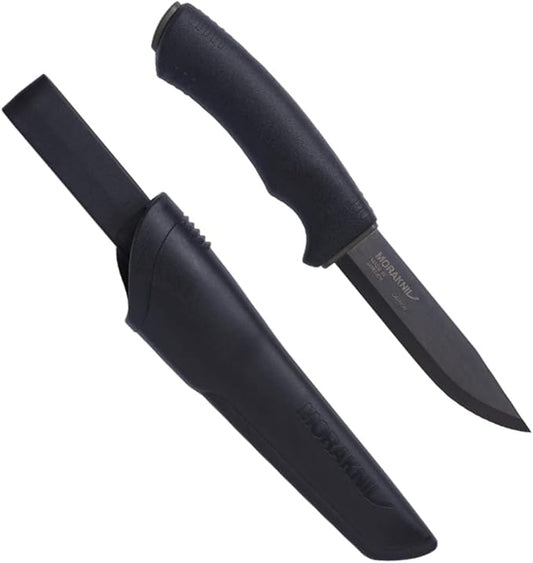 Morakniv Carbon Steel Fixed-Blade Bushcraft Knife with Sheath, Black, 4.3 Inch