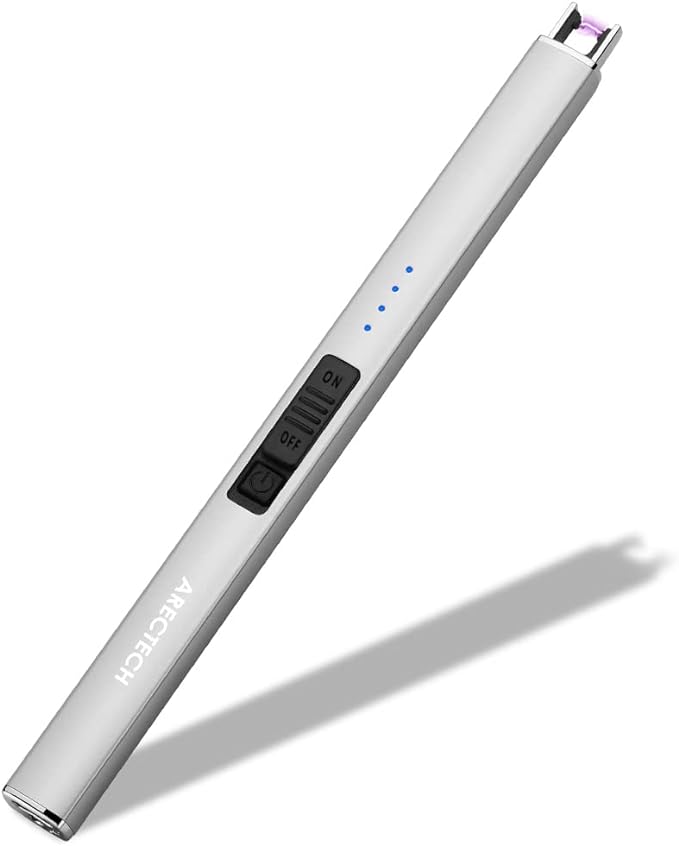 ARECTECH Lighter Electric Lighter Candle Lighter Rechargeable Type-C USB Lighter Plasma Arc Lighters for Candle Camping Kitchen Silvery