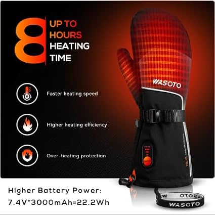 Heated Mittens Gloves for Women Men 7.4V 22.2WH Electric Rechargeable Waterproof Ski Gloves for Winter Work Skiing Snowboarding Hiking Fishing Camping