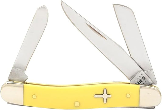 Case XX WR POCKET KNIFE, YELLOW SYNTHETIC CROSS SHIELD MEDIUM STOCKMAN, 3 5/8 INCHES CLOSED, ITEM #22941