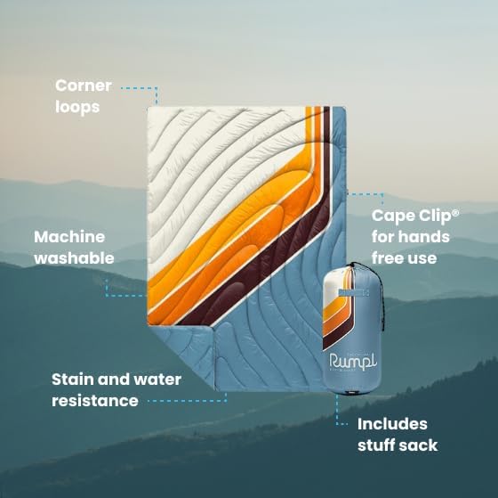 Rumpl Original Puffy Blanket - Warm Puffy Camping Blanket, 100% Recycled Polyester Insulation, Lightweight, Packable, Water-Resistant, Outdoor Puffer Blanket, 52"x75", Easy Rider