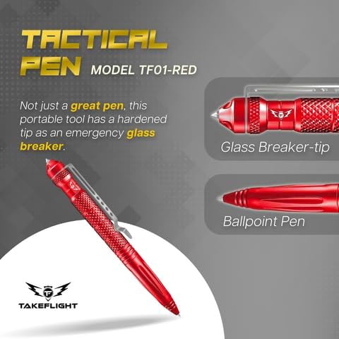 Tactical Pen Multitool – Gifts For Men Dad - Diamond Thread Grip, Strong Rugged Aluminum EDC Survival Gear, Pocket Military Writing Glass Breaker, Pen Collection - Red