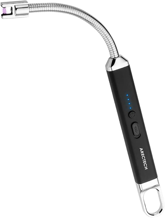 ARECTECH Lighter Electric Lighter Arc Candle Lighter Flameless Rechargeable Lighter USB Long Lighters for Candle Cooking BBQs Fireworks Black