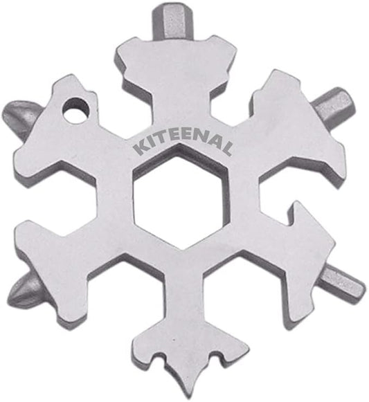 Snowflake Multi-Tool - 18-in-1 Stainless Steel Snowflake Tool with Keychain, Screwdriver, Bottle Opener, Compact and Portable for Outdoor Adventure and Daily Use