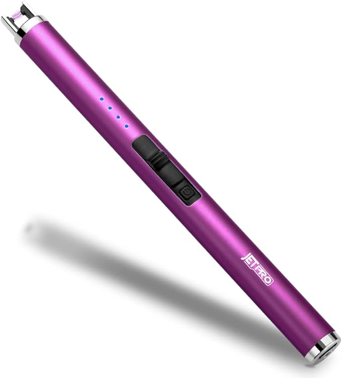 USB Rechargeable Candle Lighter Electronic Arc Lighter Windproof Flameless with Safety Button for Camping Cooking BBQ (Purple)