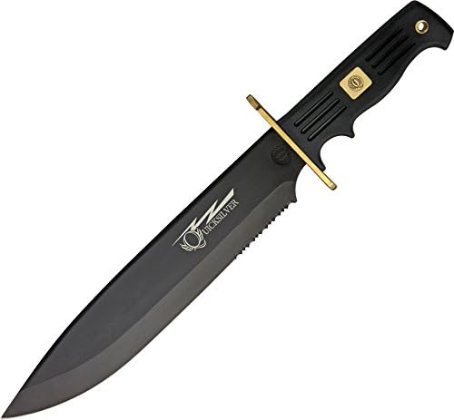 Frost Cutlery 'Quicksilver' Fixed Blade Bowie Knife with Black Rubber Coated Handle and a 10.25" Long Black Stainless Steel Blade with a Fitted Black Nylon Knife Sheath