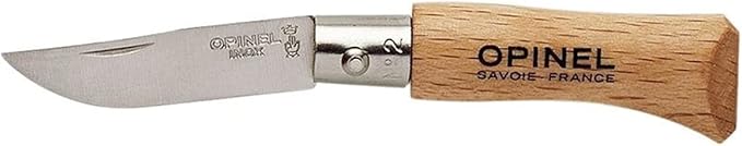 Opinel Stainless Steel Inox Folding Knife, Beechwood Handles, Smaller Sizes No.02 to No.05, Made in France (No.02)
