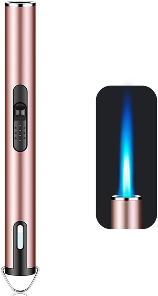 Jet Torch Lighter, Refillable Butane Lighter with Visible Window, Windproof Candle Lighter for BBQ, Camping, Stove, Kitchen Cooker, Hobs, Men Gifts (Gas Not Included) (Pink)