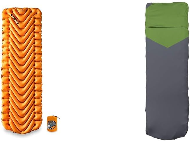 Klymit Insulated Static V Lite 2.5" Thick Inflatable Camping Pad and Static V Sheet Pad Cover Bundle for Hiking and Backpacking