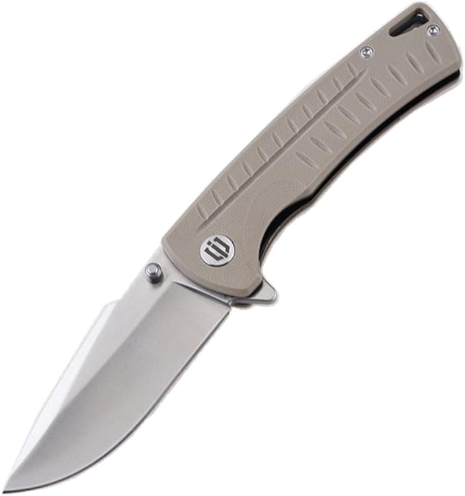 Ichthyolite Outdoor Folding Knife 3.2" 9Cr18MoV Steel Satin Finish Blade Textured G10 Handle Knife with Pocket Clip(Army Khaki)