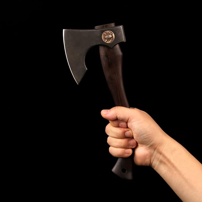Hand Forged DC53 Steel Viking Axe with Sheath Ebony Wood Handle Camping Hatchet Throwing Axe Splitting Hatchet