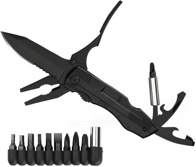 Multitool Knife, EDC, 15 in 1 Pocket Multitool, Multi Tool with Large Blade, Safety Locking Design, Spring-Action Plier, Durable Nylon Sheath for Camping, Outdoor, Survival, Gifts for Men Dad