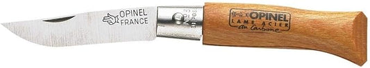 Opinel No. 03 Carbone - Carbon Steel Folding Pocket Knife, Beechwood Handle, Iconic Simple Design, Non-Locking, Made in France Since 1890
