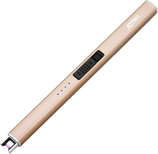 Electric Lighter Arc Windproof Flameless USB Lighter Rechargeable Lighter with Safety Lock for Candle BBQ Camping (Gold)