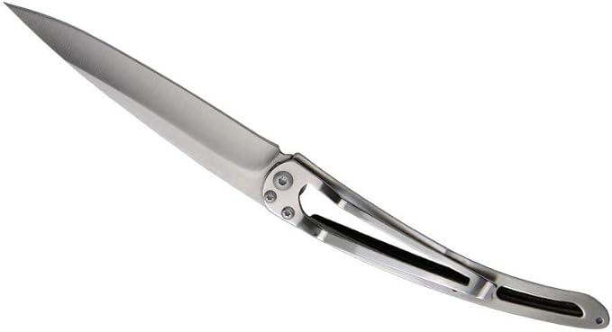 deejo - Ultra-light folding pocket knife with belt clip - 1.3 OZ Ebony version - Thin and sharp blade - Café Racer pattern - Stainless steel - Elegant and modern design