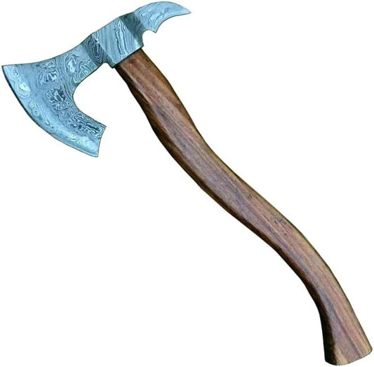 Axe Damascus Custom Handmade Forged Damascus Steel Tomahawk Axe Hatchet, Camp, Wood Splitting Axe Rose Wood Handle