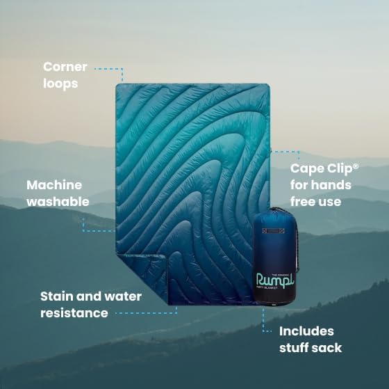 Rumpl Original Puffy Blanket - Warm Puffy Camping Blanket, 100% Recycled Polyester Insulation, Lightweight, Packable, Water-Resistant, Outdoor Puffer Blanket, 52"x75", Ocean Fade
