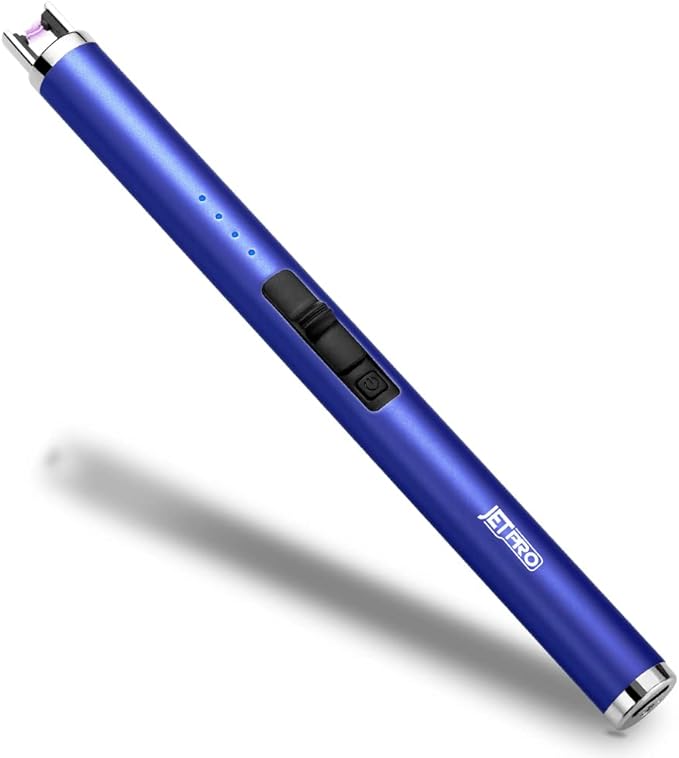 USB Rechargeable Candle Lighter Electronic Arc Lighter Windproof Flameless with Safety Button for Camping Cooking BBQ (Dark Blue)