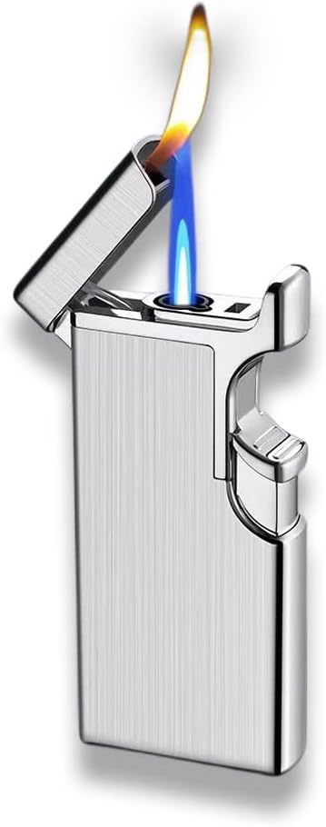 Butane Refill Torch Lighter, Cool Lighters Dual Flame Lighters for Candle Kitchen BBQ Men's Camping Gifts (Without Butane)