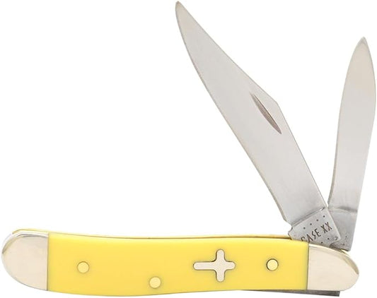 Case XX WR POCKET KNIFE, YELLOW SYNTHETIC CROSS SHIELD PEANUT, 2 7/8 INCHES CLOSED, ITEM #22942