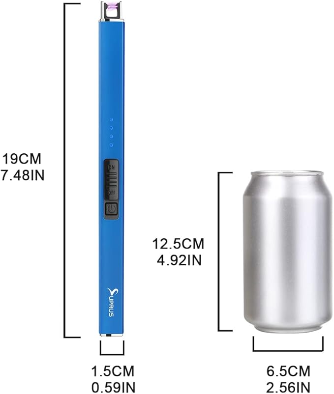 SUPRUS Fluorescent Lighter Glows in The Dark Electric Lighter Candle Lighter Rechargeable USB Arc lighters with Safety Lock Windproof Flameless Plasma for Candle BBQ Camping (Blue)