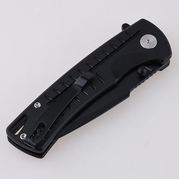 Ichthyolite Outdoor Folding Knife 3.2" 9Cr18MoV Steel Blacken Finish Blade Textured G10 Handle Knife with Pocket Clip(Night Force)
