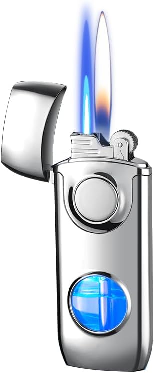 Lighter Jet Torch Lighter Soft Flame Lighter 2 in 1 Windproof Refillable Butane Lighter Good for Cigarette Cigar Candle Camping Hiking (Silver)